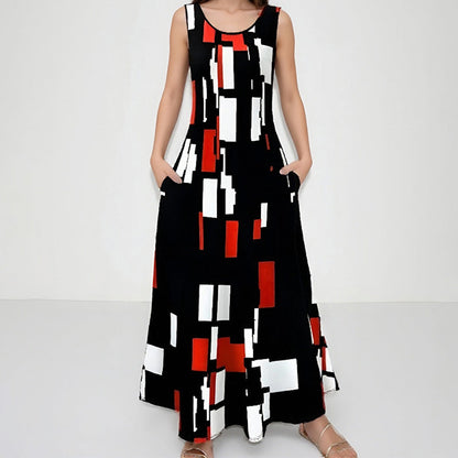 Printed Sleeveless Round-Neck Ankle-Length Dress