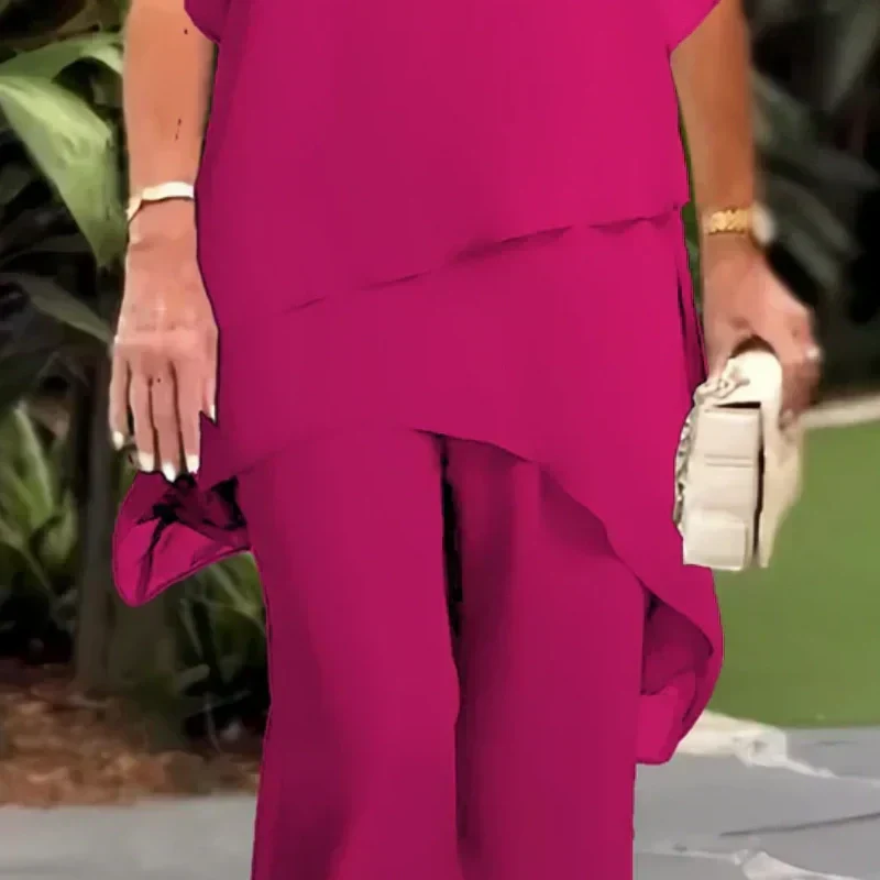 💎 50% RABATT! 💎 Damen-Chiffon-Zweiteiler – Asymmetrisches Doppellagiges Top & Weite Hose, Atmungsaktiv & Elegant für Frühling & Urlaub 🌸👗