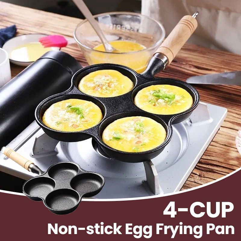 🍳🔥 4-Tassen-Eier-Bratpfanne aus Gusseisen – Antihaftbeschichtung für perfektes Wenden & langlebige Qualität! 🥚👨‍🍳 Ideal für gesundes Frühstück und Familienbrunch. 🌿