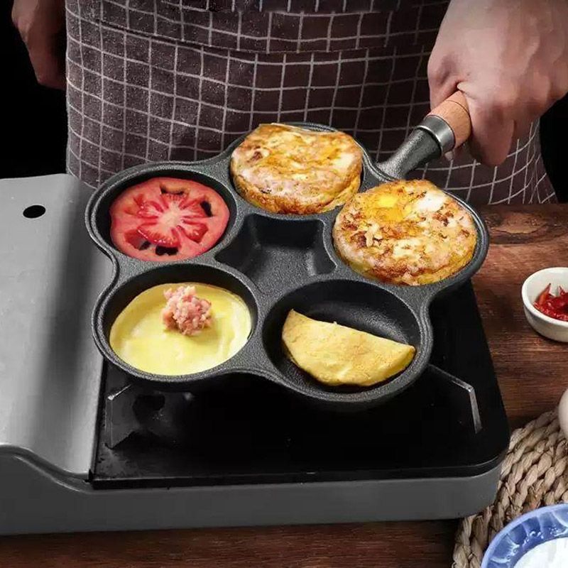 🍳🔥 4-Tassen-Eier-Bratpfanne aus Gusseisen – Antihaftbeschichtung für perfektes Wenden & langlebige Qualität! 🥚👨‍🍳 Ideal für gesundes Frühstück und Familienbrunch. 🌿