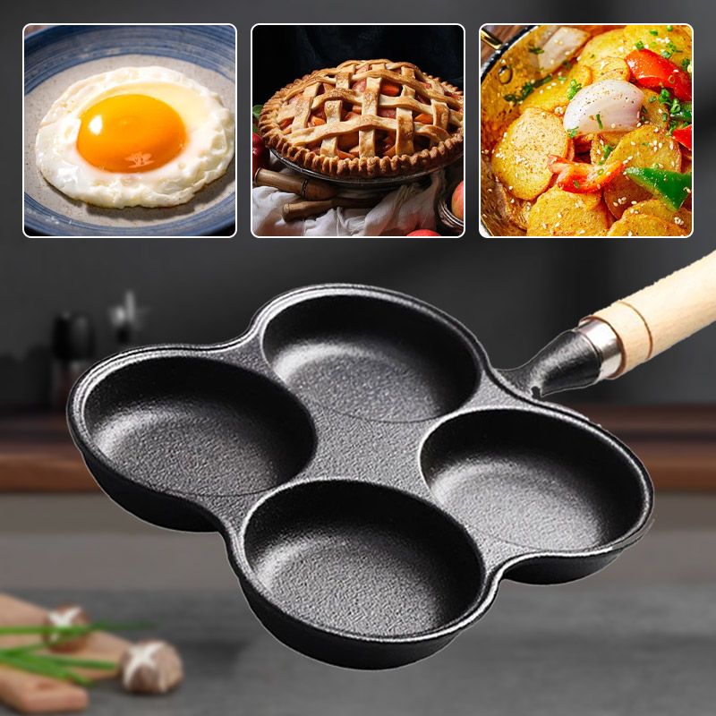 🍳🔥 4-Tassen-Eier-Bratpfanne aus Gusseisen – Antihaftbeschichtung für perfektes Wenden & langlebige Qualität! 🥚👨‍🍳 Ideal für gesundes Frühstück und Familienbrunch. 🌿