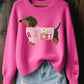 Women's Wool Felt Art Dachshund Pattern Cozy Knit Sweater
