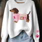 Women's Wool Felt Art Dachshund Pattern Cozy Knit Sweater