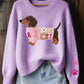 Women's Wool Felt Art Dachshund Pattern Cozy Knit Sweater