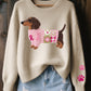 Women's Wool Felt Art Dachshund Pattern Cozy Knit Sweater