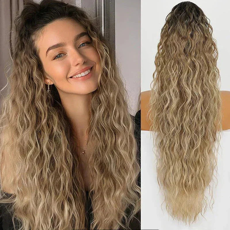 ⏳Begrenzte Zeit 50% Rabatt💥💖18 Zoll lockige, gewellte Frizz-Haarverlängerung mit Pferdeschwanz