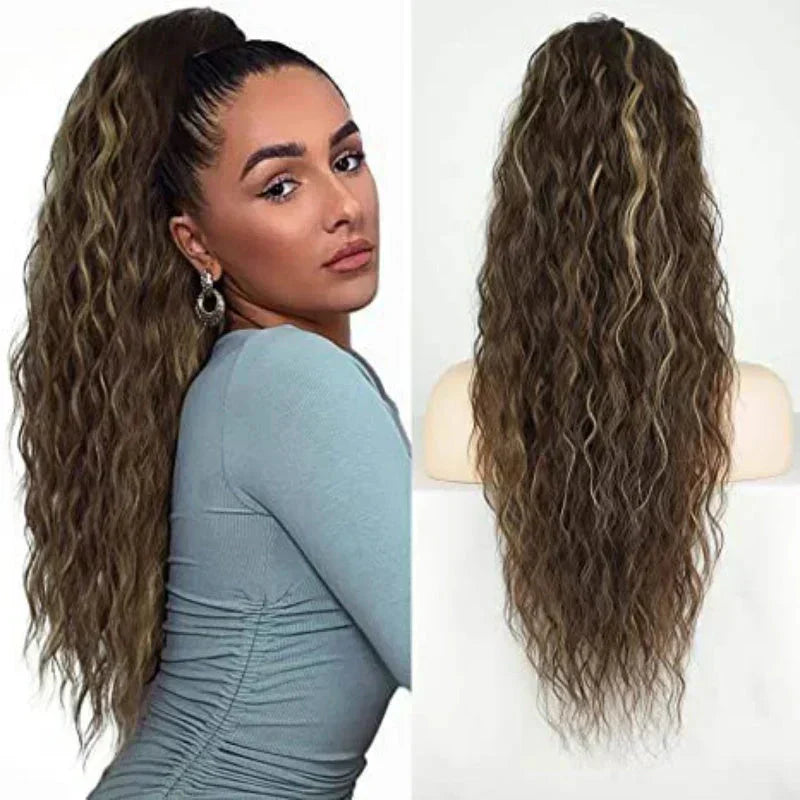 ⏳Begrenzte Zeit 50% Rabatt💥💖18 Zoll lockige, gewellte Frizz-Haarverlängerung mit Pferdeschwanz
