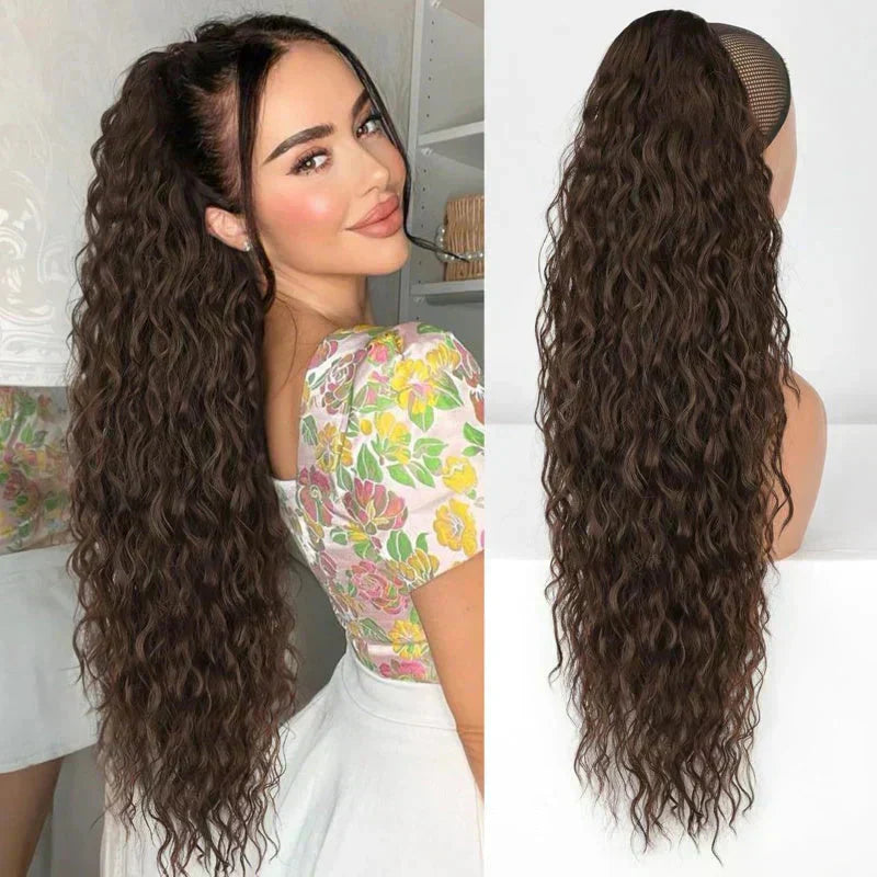 ⏳Begrenzte Zeit 50% Rabatt💥💖18 Zoll lockige, gewellte Frizz-Haarverlängerung mit Pferdeschwanz