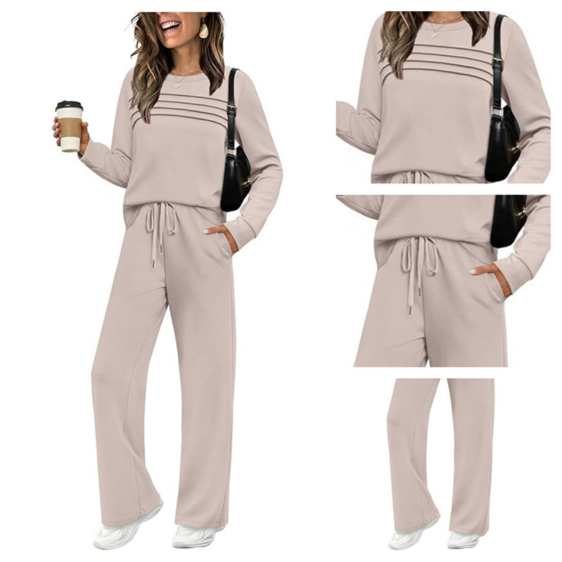 🔥LETZTER TAG 60 % RABATT💓Set aus Damen-Oberteil mit Rundhalsausschnitt und Hose mit Kordelzug💯