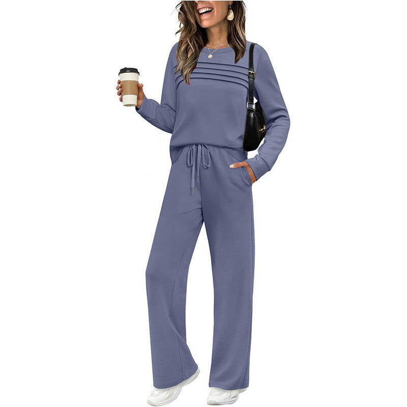 🔥LETZTER TAG 60 % RABATT💓Set aus Damen-Oberteil mit Rundhalsausschnitt und Hose mit Kordelzug💯