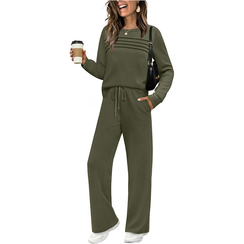 🔥LETZTER TAG 60 % RABATT💓Set aus Damen-Oberteil mit Rundhalsausschnitt und Hose mit Kordelzug💯