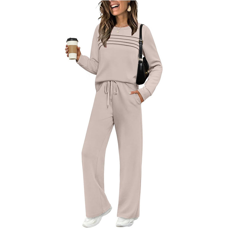 🔥LETZTER TAG 60 % RABATT💓Set aus Damen-Oberteil mit Rundhalsausschnitt und Hose mit Kordelzug💯