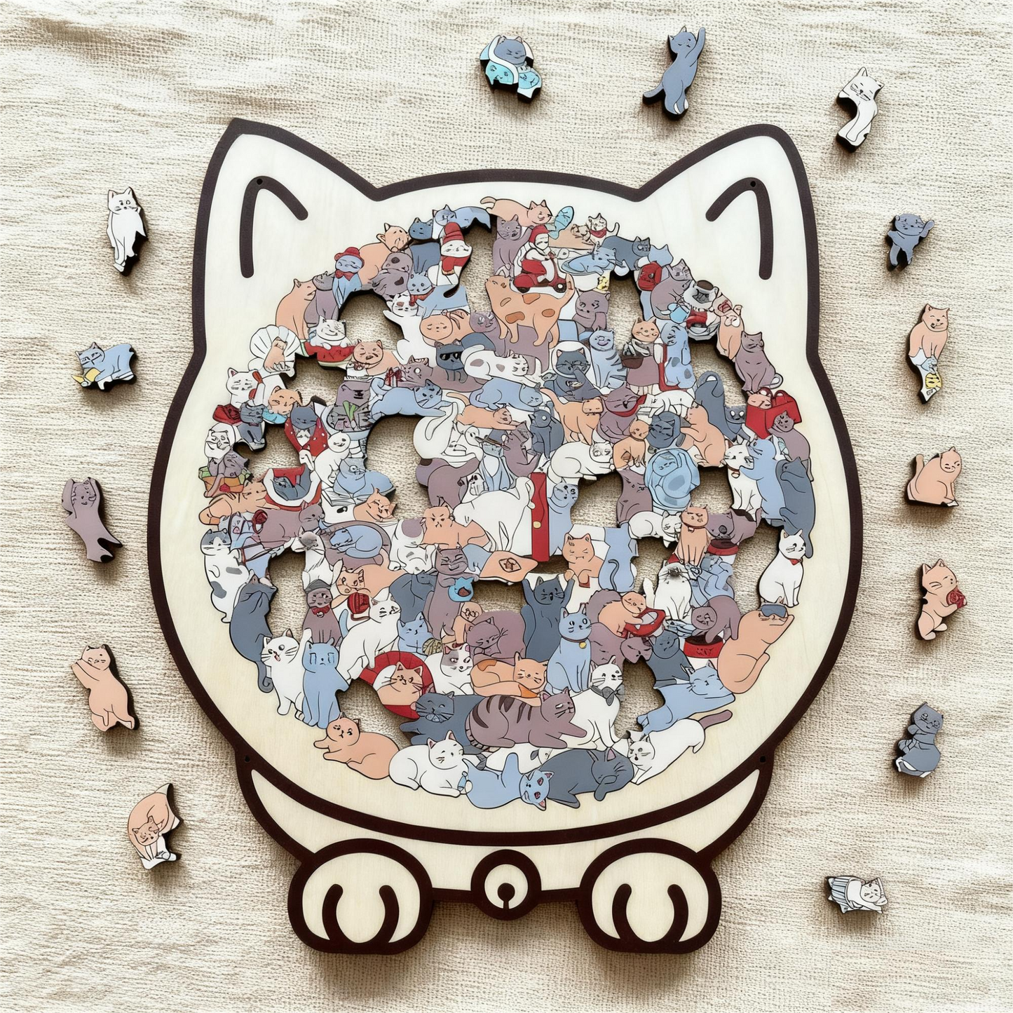 🎅Weihnachtsverkauf 50% Rabatt🐱135-Stk. Morandi-farbiges Katzenpuzzle aus Holz🎁