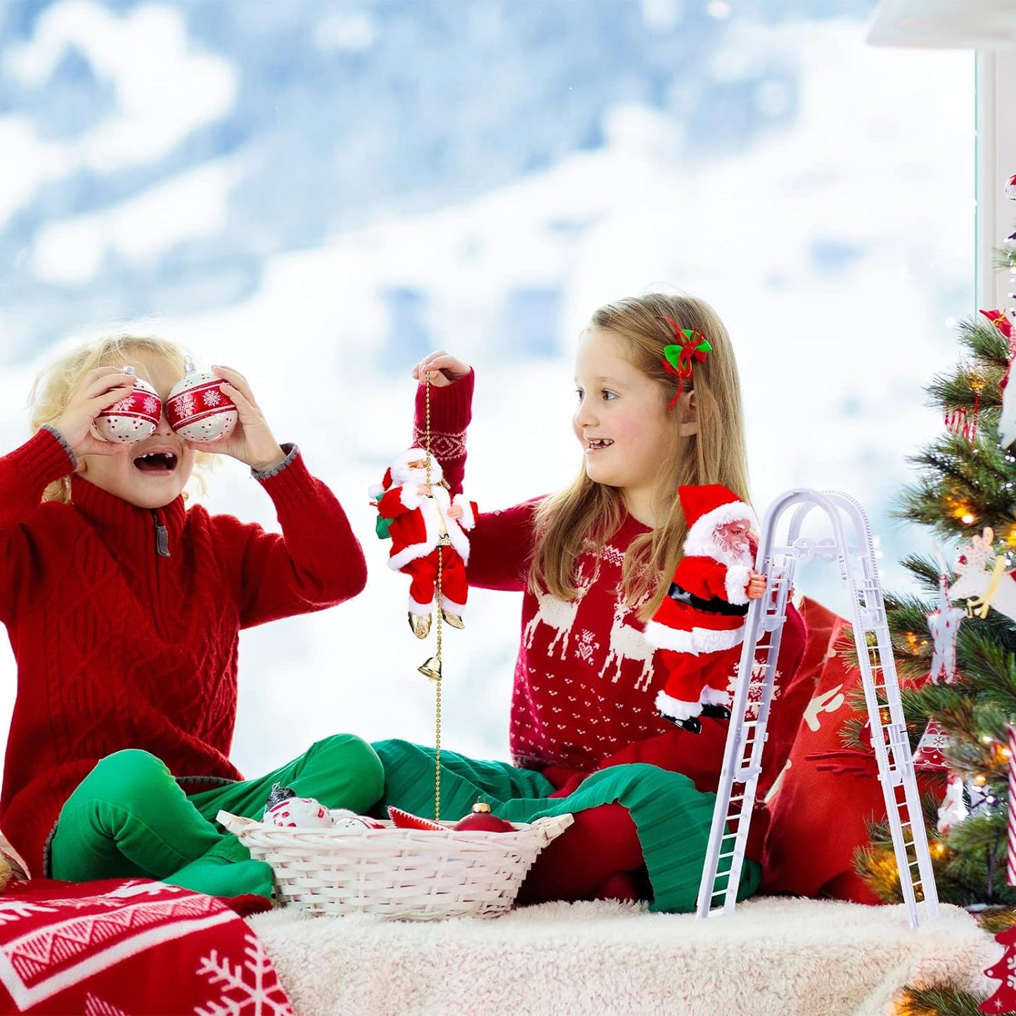 🎅Elektrischer Kamin mit kletterndem Weihnachtsmann und Musikspielzeug