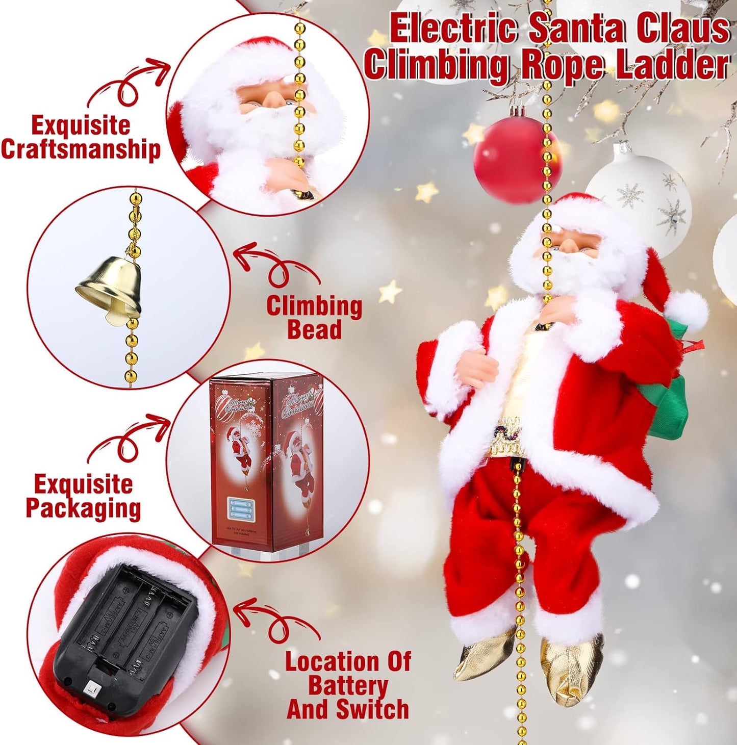 🎅Elektrischer Kamin mit kletterndem Weihnachtsmann und Musikspielzeug