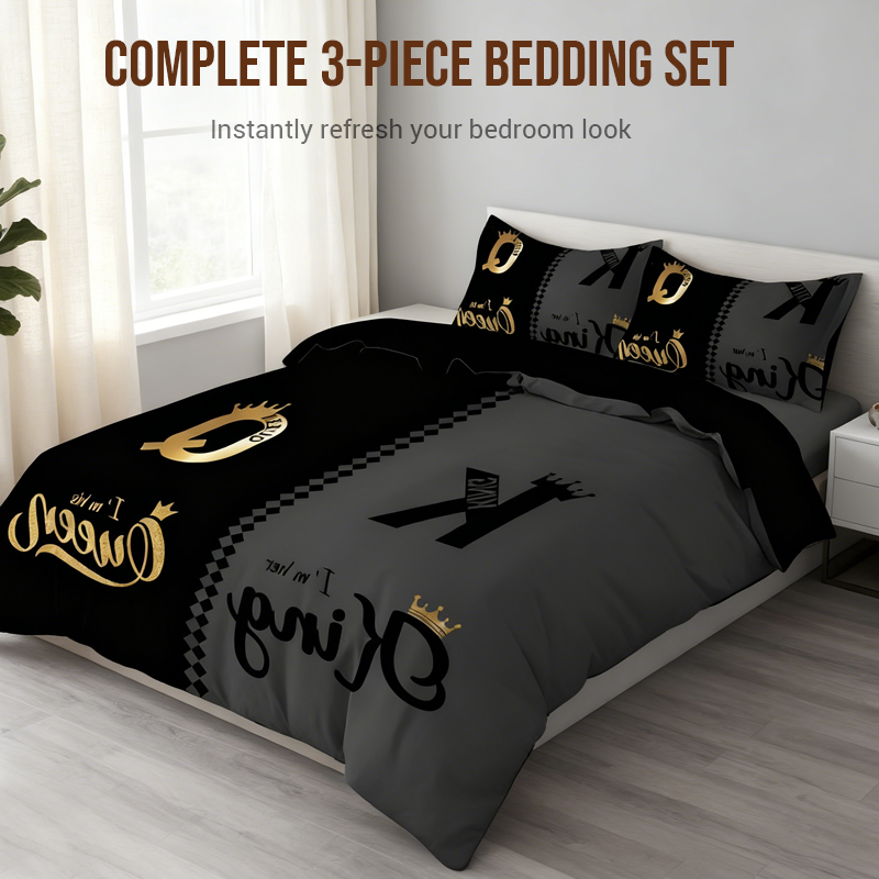 💖Black-Friday-Mega-Angebot – 50 % Rabatt!💖3-teiliges Bettwäscheset „King & Queen“ für Paare