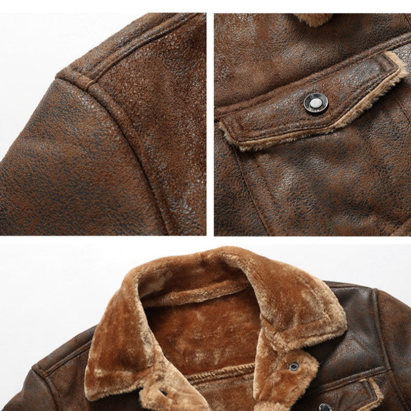 🔥Bestseller🔥 Herren-Outdoor-Lederjacke mit Fleecefutter ✈️Kostenloser Versand