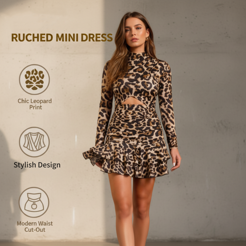 🔥60 % RABATT💖(Neuzugangsangebot)! Damen-Rock mit Leopardenmuster und Rüschen – sanft und wild
