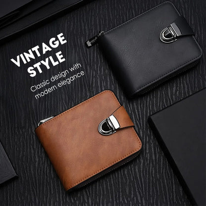 Herren-Geldbörse im Vintage-Stil mit Reißverschluss