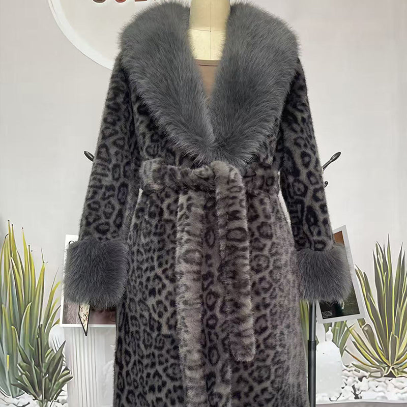 ✨🎅Weihnachtsangebote – Nur für kurze Zeit!⏰Damens Leopardenmuster-Mantel aus kuscheligem Kunstpelz mit Gürtel🧥