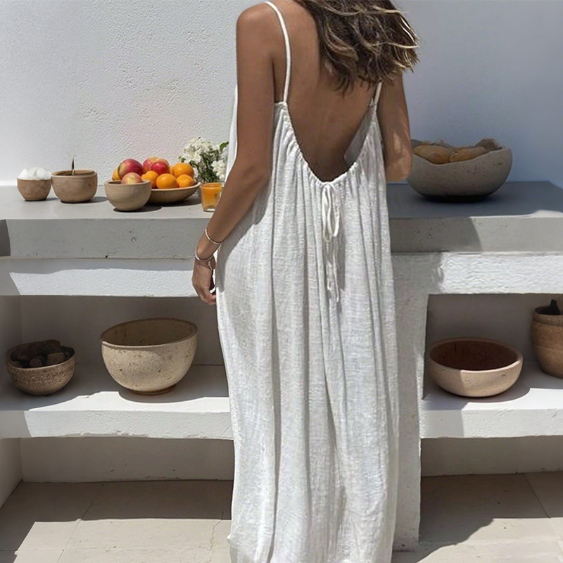 ❄️Sommerfrische 50 % Rabatt!👗Luftiges Maxikleid mit Spaghettiträgern und offenem Rücken – Elegant, locker fallend & perfekt für den Sommer