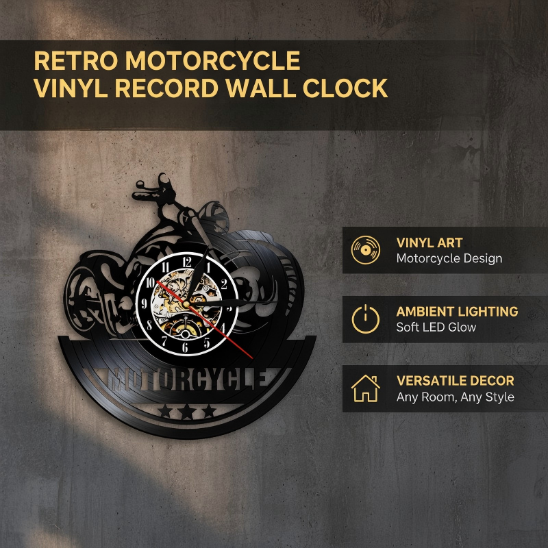 🎵 Motorrad-Rekord-Wanduhr – Retro Vinyl Art &amp; LED-Beleuchtung! Einzigartig &amp; stilvoll! ✨