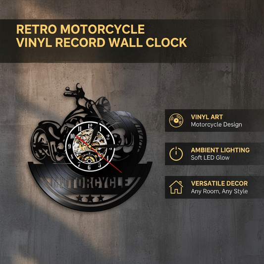 🎵 Motorrad-Rekord-Wanduhr – Retro Vinyl Art &amp; LED-Beleuchtung! Einzigartig &amp; stilvoll! ✨