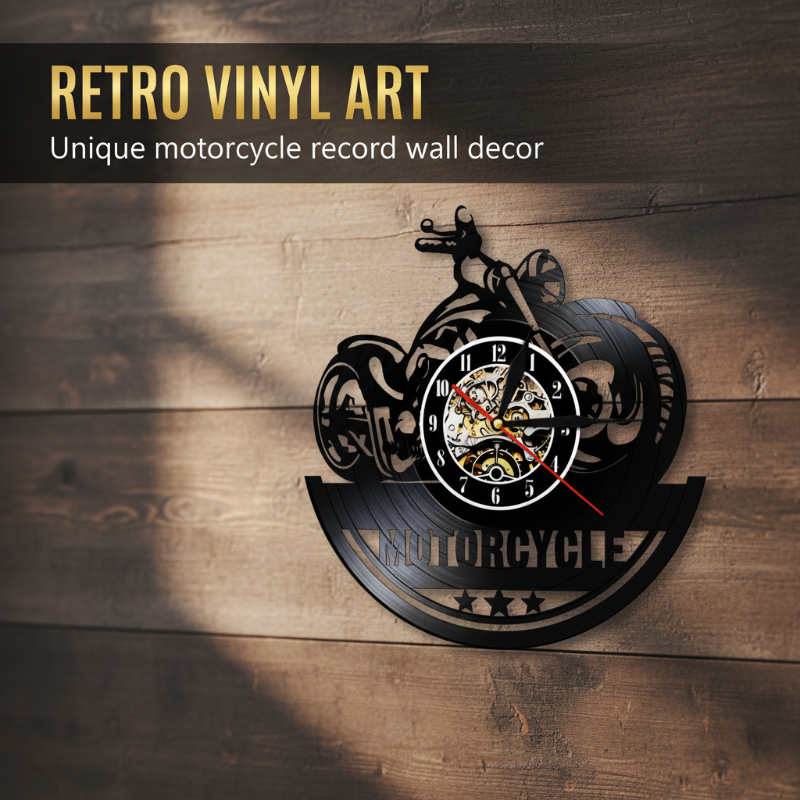 🎵 Motorrad-Rekord-Wanduhr – Retro Vinyl Art &amp; LED-Beleuchtung! Einzigartig &amp; stilvoll! ✨