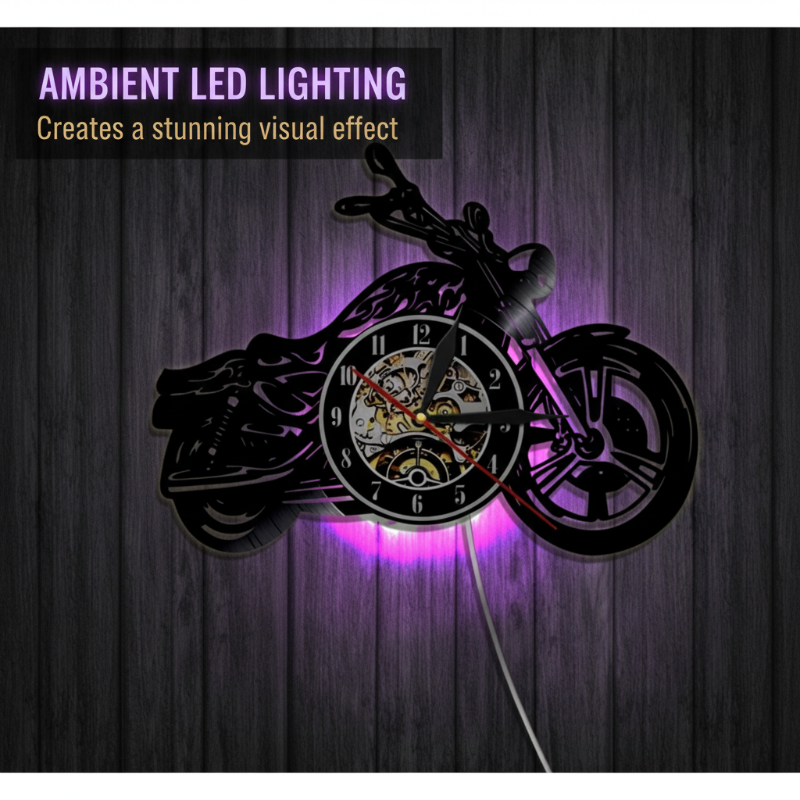 🎵 Motorrad-Rekord-Wanduhr – Retro Vinyl Art &amp; LED-Beleuchtung! Einzigartig &amp; stilvoll! ✨