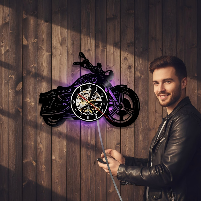 🎵 Motorrad-Rekord-Wanduhr – Retro Vinyl Art &amp; LED-Beleuchtung! Einzigartig &amp; stilvoll! ✨