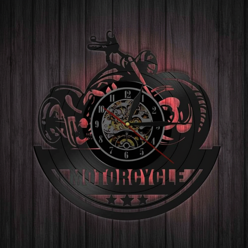🎵 Motorrad-Rekord-Wanduhr – Retro Vinyl Art &amp; LED-Beleuchtung! Einzigartig &amp; stilvoll! ✨