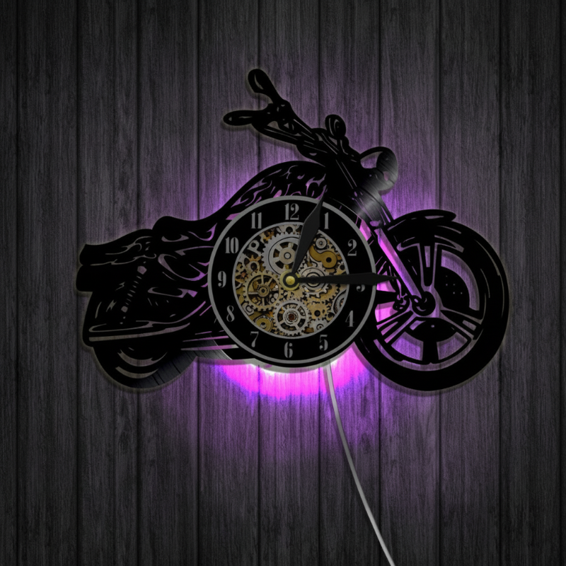 🎵 Motorrad-Rekord-Wanduhr – Retro Vinyl Art &amp; LED-Beleuchtung! Einzigartig &amp; stilvoll! ✨