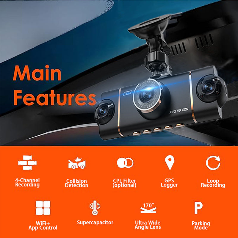 🏆60% RABATT 🚗 📹4-Channel HD Dashcam with Front Interior Rear Recording