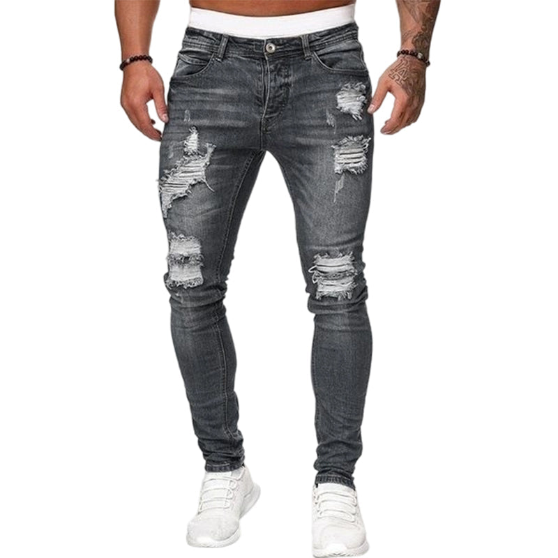 Herren Jeans mit Stickerei – Gerade Passform, Mit Knie-Details und Reißverschluss