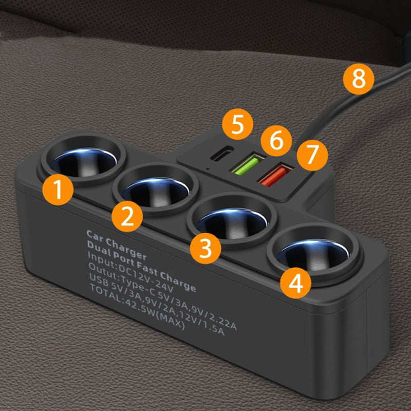 Smartes 4-fach KFZ-Ladegerät – Zigarettenanzünder mit 2 USB + PD, QC3.0 Schnellladung 🚗🔋