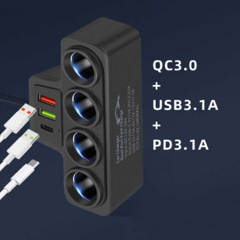 Smartes 4-fach KFZ-Ladegerät – Zigarettenanzünder mit 2 USB + PD, QC3.0 Schnellladung 🚗🔋