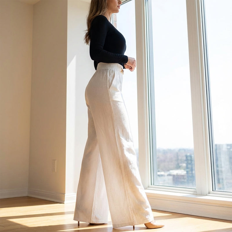 Damen-Hose – Hoher Bund, Weites Bein, Mit Gürtelakzent & Vielseitiger Look ✨
