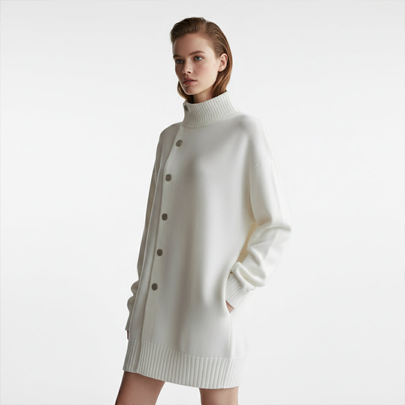 🔥Solange der Vorrat reicht 40 % Rabatt!🎉Damen-Strickjacke mit hohem Kragen und Knöpfen