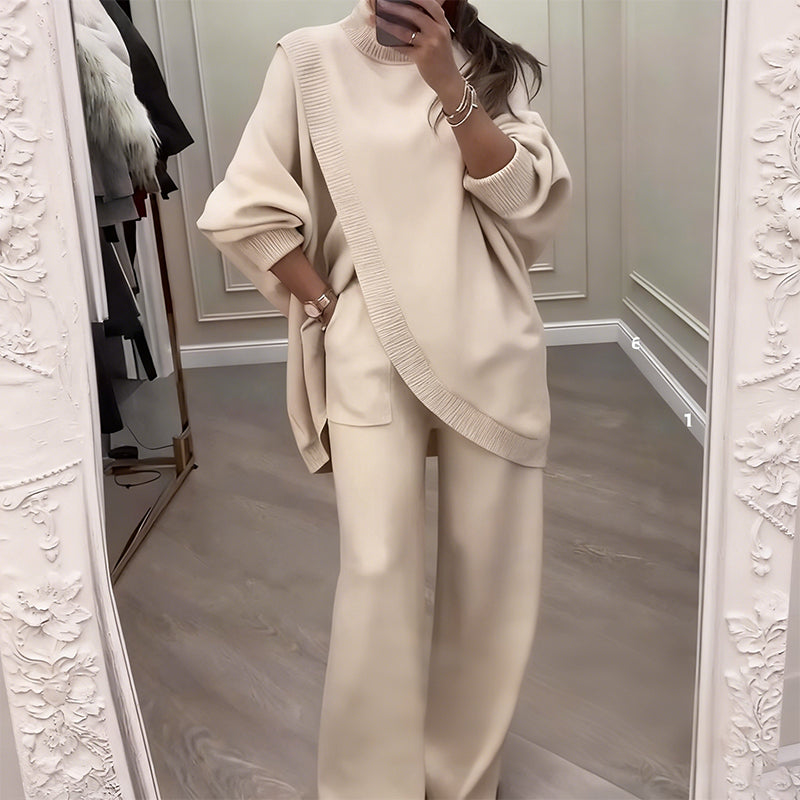 🎉 Neujahrsgeschenk – 50% RABATT!🧶 Damen-Oversize-Set: Asymmetrischer Pullover + Hose – weich, lässig & stylisch für jeden Tag