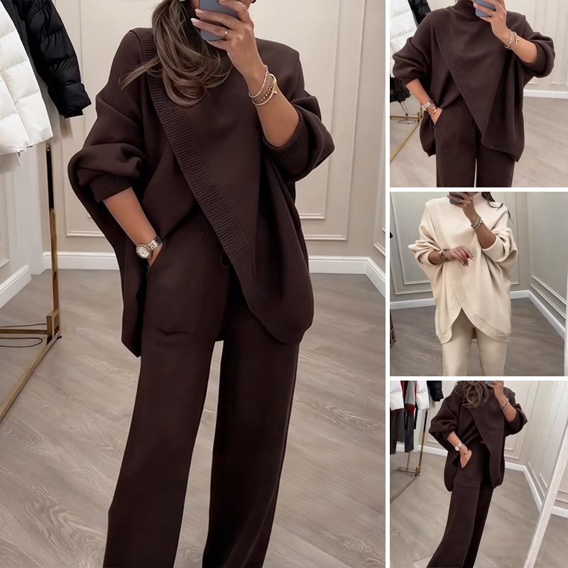 🎉 Neujahrsgeschenk – 50% RABATT!🧶 Damen-Oversize-Set: Asymmetrischer Pullover + Hose – weich, lässig & stylisch für jeden Tag