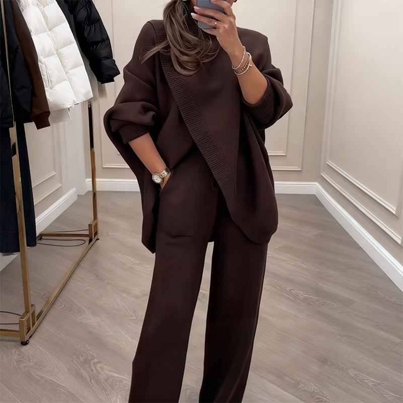 🎉 Neujahrsgeschenk – 50% RABATT!🧶 Damen-Oversize-Set: Asymmetrischer Pullover + Hose – weich, lässig & stylisch für jeden Tag