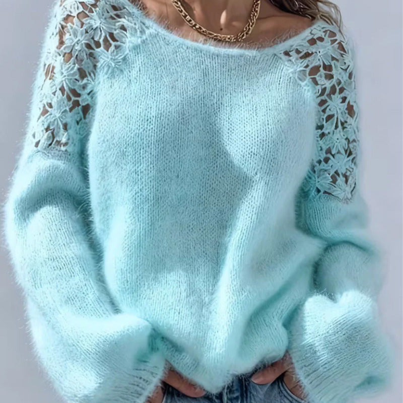 👚 60% RABATT! ✨ Damenpullover mit offenen Schultern und Spitze – Romantischer Look, Bequemer Stoff & Vielseitig kombinierbar 🎀