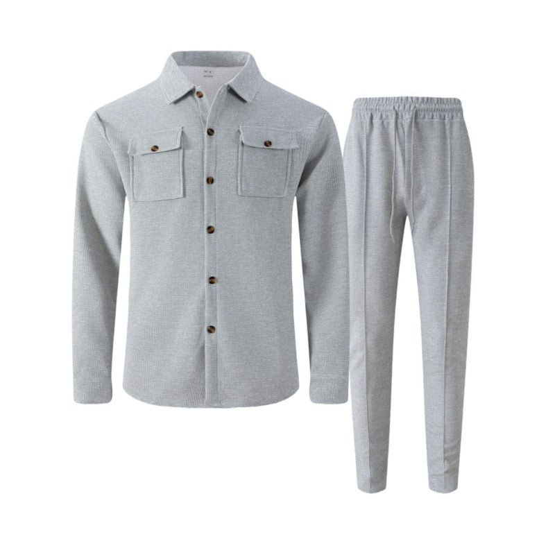 🔥Herren-Set aus Waffel-Button-Down-Jacke und Hose