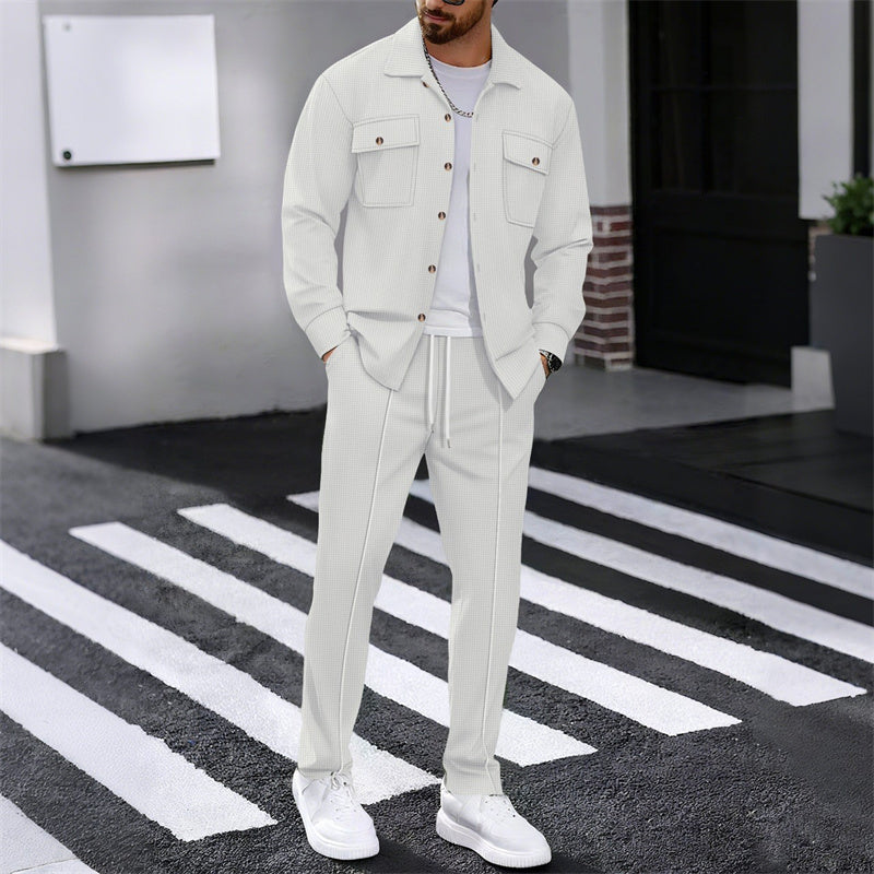 🔥Herren-Set aus Waffel-Button-Down-Jacke und Hose