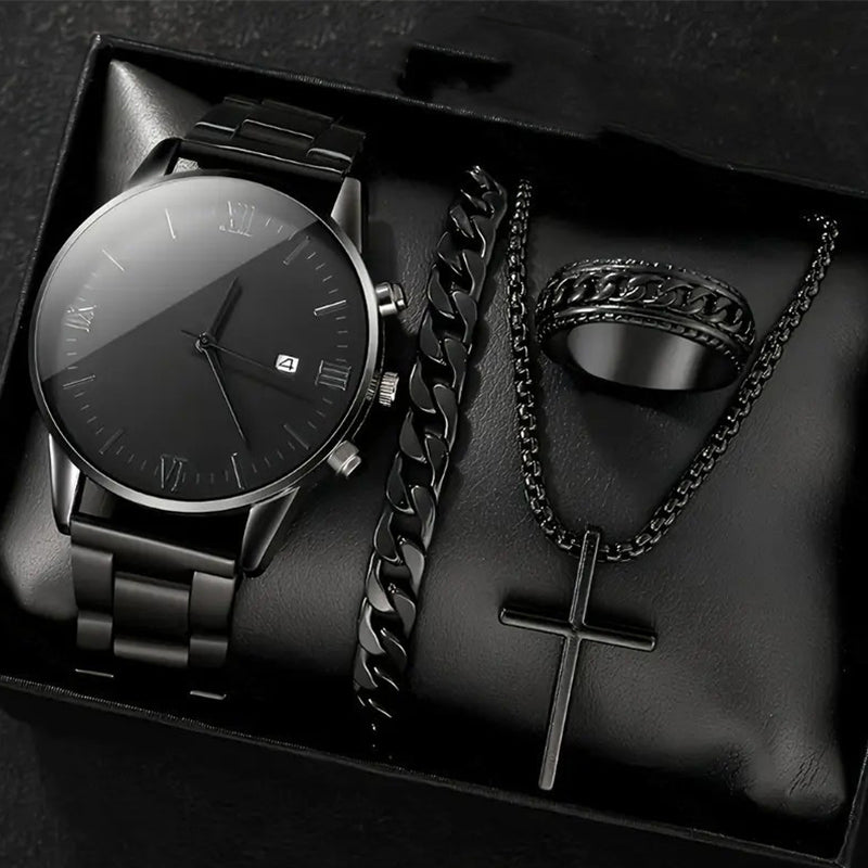Dreiteiliges Geschenkset für Herren: Uhr + Halskette + Armband