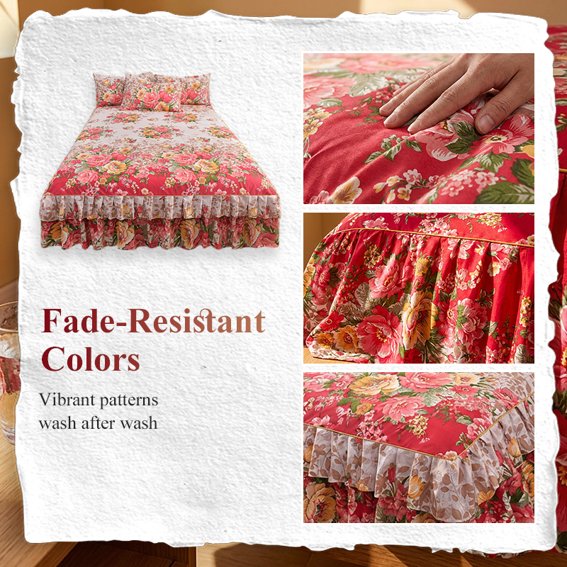 3-Piece Floral Ruffled Bed Skirt Set