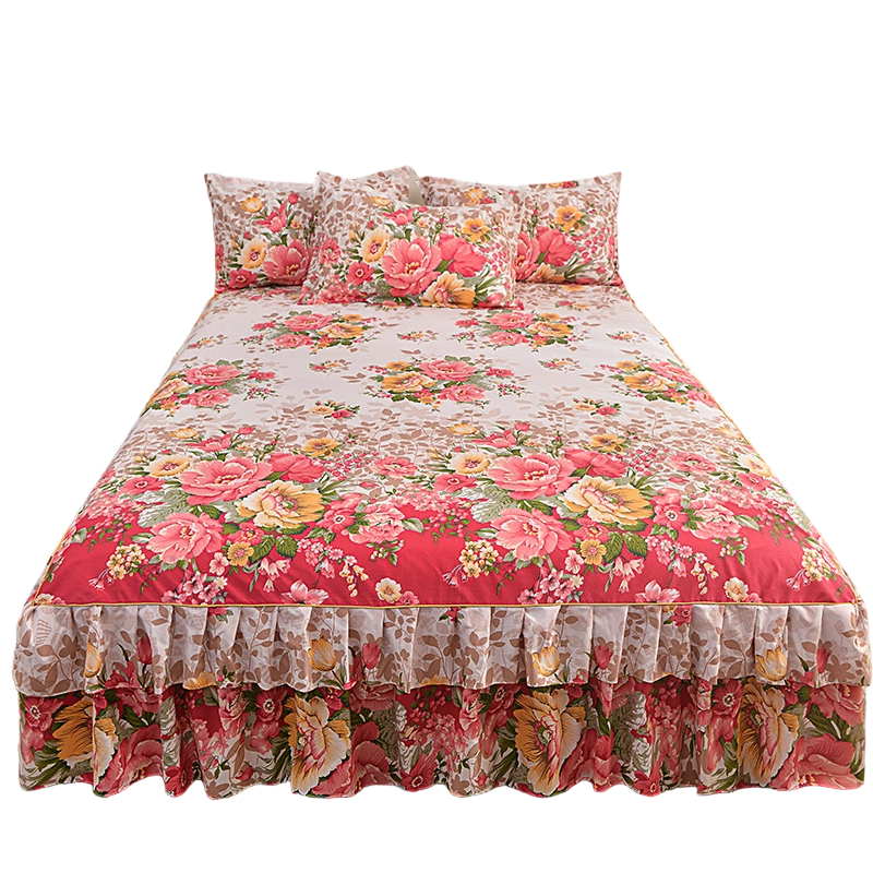 3-Piece Floral Ruffled Bed Skirt Set