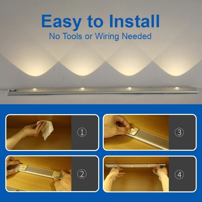 💡 50% RABATT! 🔥 4 Stück LED-Schrankleuchte mit Bewegungsmelder – Wiederaufladbar, Magnetisch & Ideal Für Kleiderschränke, Küchen & Arbeitsbereiche 🏠
