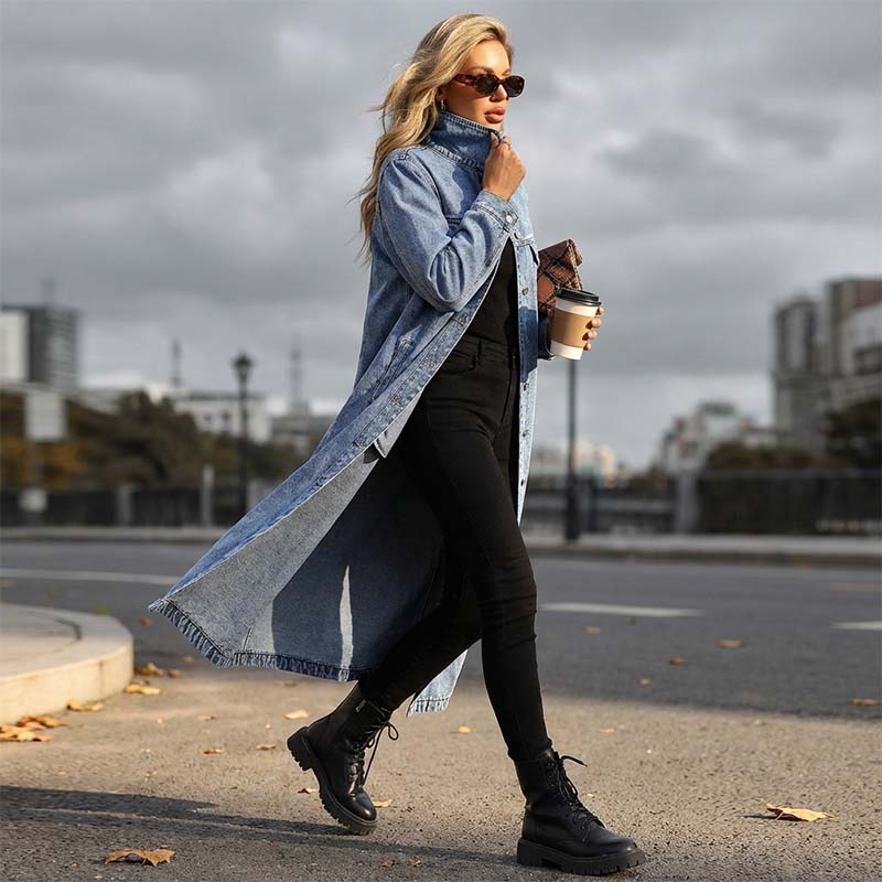 🧥 60% RABATT! 👖 Lange Jeansjacke – Zugeknöpft für Eleganz, Aufgeknöpft für Flair & Perfekt für Frühling & Herbst 💙
