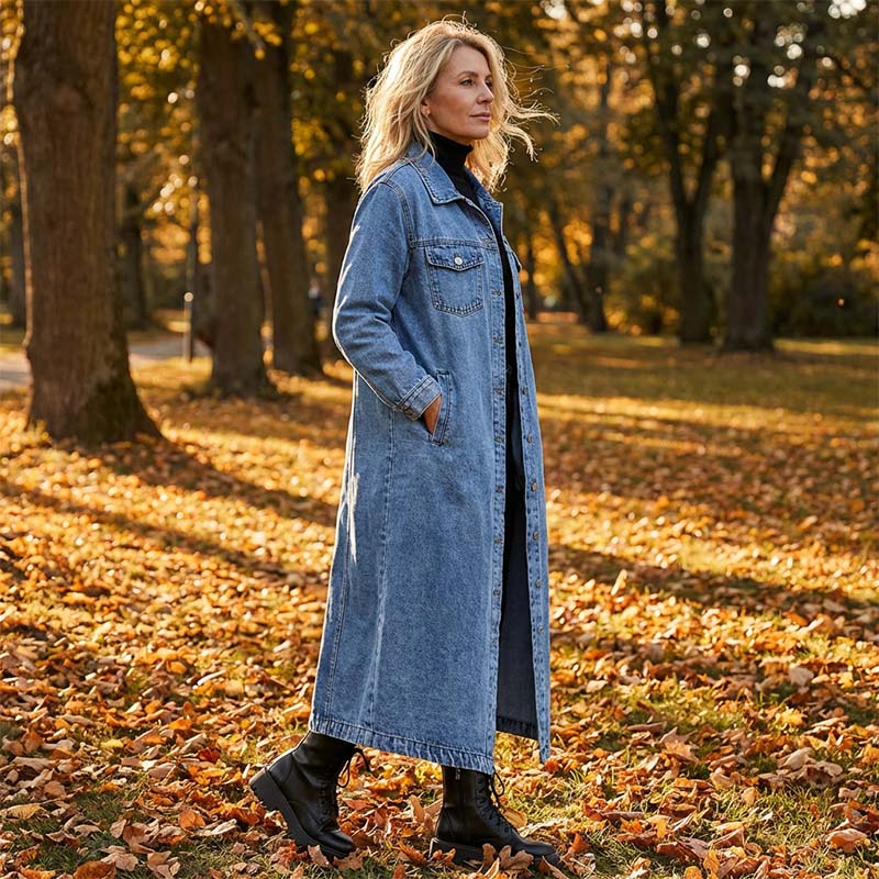 🧥 60% RABATT! 👖 Lange Jeansjacke – Zugeknöpft für Eleganz, Aufgeknöpft für Flair & Perfekt für Frühling & Herbst 💙